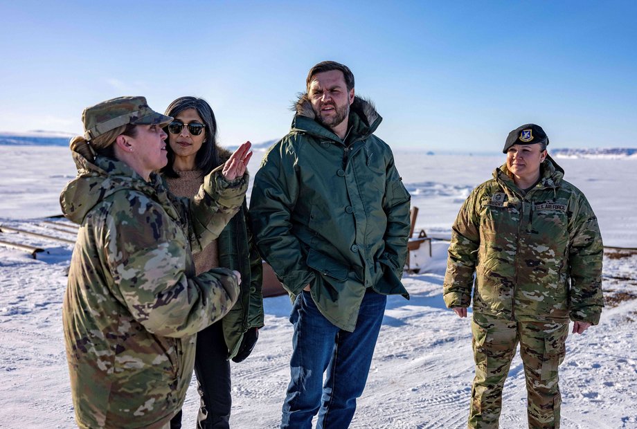Vice President JD Vance and second lady Usha Vance tour the U.S. military's Pituffik Space Base in Greenland, Friday, March 28, 2025. (Jim Watson/Pool via AP)