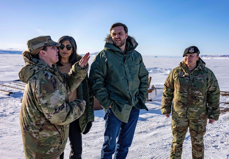 Vice President JD Vance and second lady Usha Vance tour the U.S. military's Pituffik Space Base in Greenland, Friday, March 28, 2025. (Jim Watson/Pool via AP)